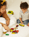 Playing with many colorful toy cars