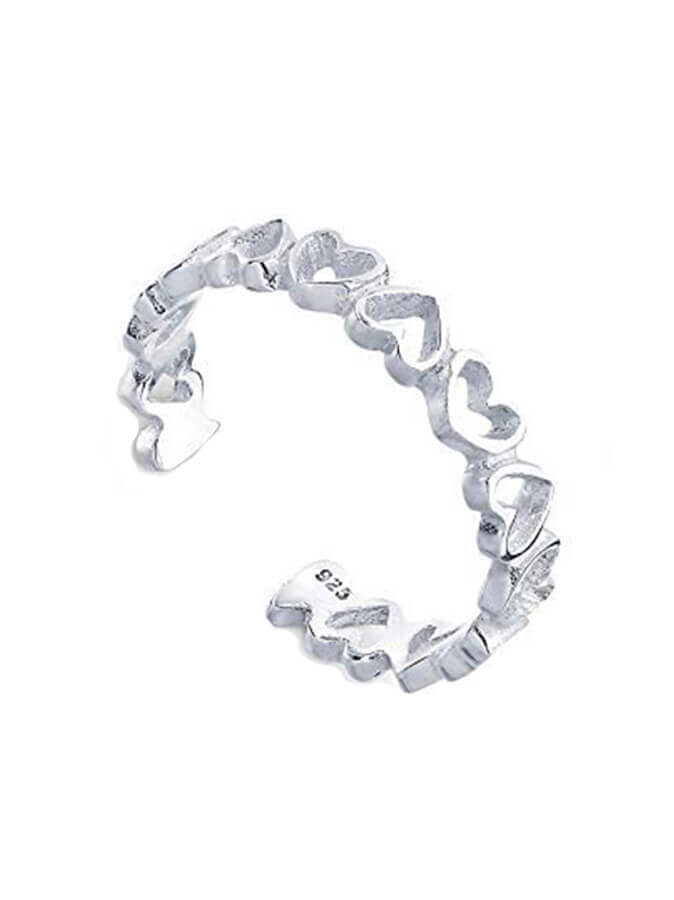 925 Sterling Silver Heart Toe Rings For Women