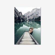 Load image into Gallery viewer, Scandinavian Travel Landscape Canvas Painting Mountain Boat
