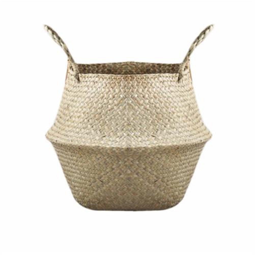 Basket Rattan Folding Wicker Handle Round Natural Sea