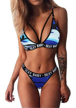 Load image into Gallery viewer, Bikini Set Women's Sexy Sports Underwear Set Girl Sexy Bandage Corset Letter Push Up Bra+Thongs Panties Lingerie Summer Style
